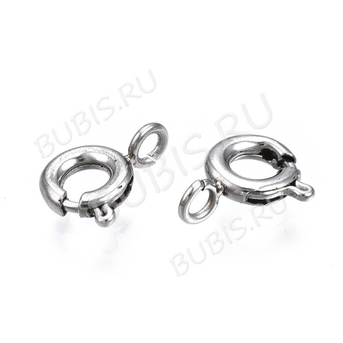 Замочек карабин №121 кольцо круглый 8*6,5*1,5мм цвет платины (Хирургическая сталь) 