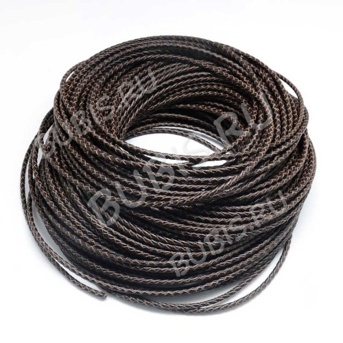 Шнур кожаный 62 натуральный плетёный круглый 5мм тёмно-коричневый (1м)