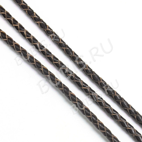Шнур кожаный 62 натуральный плетёный круглый 5мм тёмно-коричневый (1м)