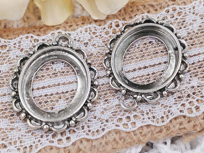 Подвеска-сеттинг Овал 03 (сеттинг 22*18мм) 32,5*27*3мм античное серебро (литьё)