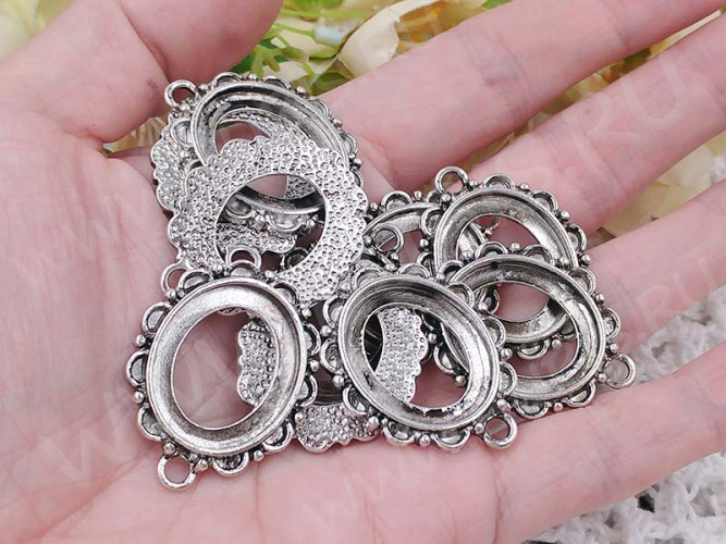 Подвеска-сеттинг Овал 03 (сеттинг 22*18мм) 32,5*27*3мм античное серебро (литьё)