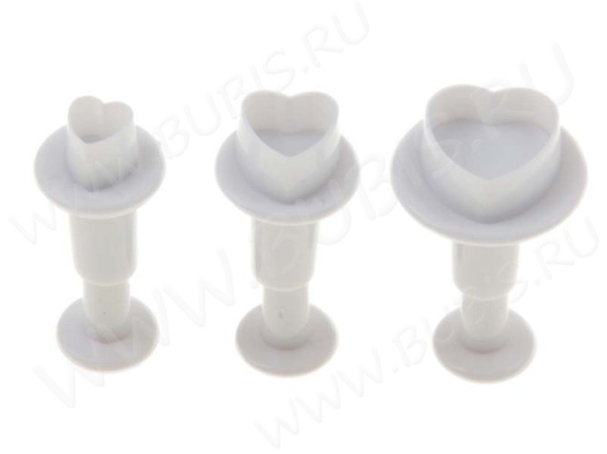 Плунжер 12 Сердечки классические набор 1,7см, 1,5см и 1,1см белый (пластик) (инструменты для моделирования) (3шт.)