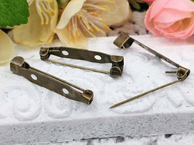 (ОПТ) Основа (заготовка) для броши №23 Булавка 2 отверстия 30*6*5мм античная бронза (Iron) (100шт.)