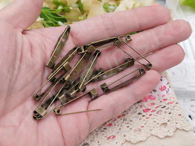 (ОПТ) Основа (заготовка) для броши №23 Булавка 2 отверстия 30*6*5мм античная бронза (Iron) (100шт.)