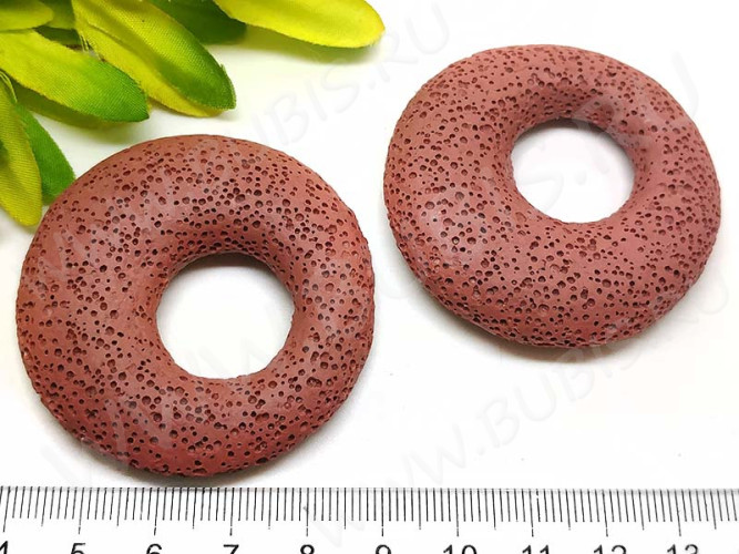 Кулон 0862 Бублик 50*50*11мм Лава вулканическая св.красная (камни)