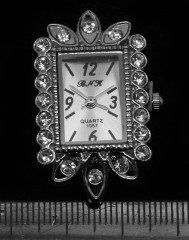 Заготовка для часов 092 прямоугольная 36,5*24*7,9мм цвет платины и прозрачные стразы (часы)