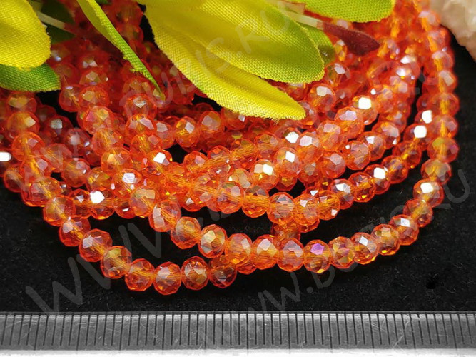 (СКИДКИ!!!) Бусина кристалл гранёный абакус 4,3*4*3,5мм рыжий с АВ прозрачный (имитация Сваровски) (100шт.)