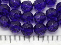 Бусина округлая гранёная 10*10*9,5мм синяя прозрачная (стекло)