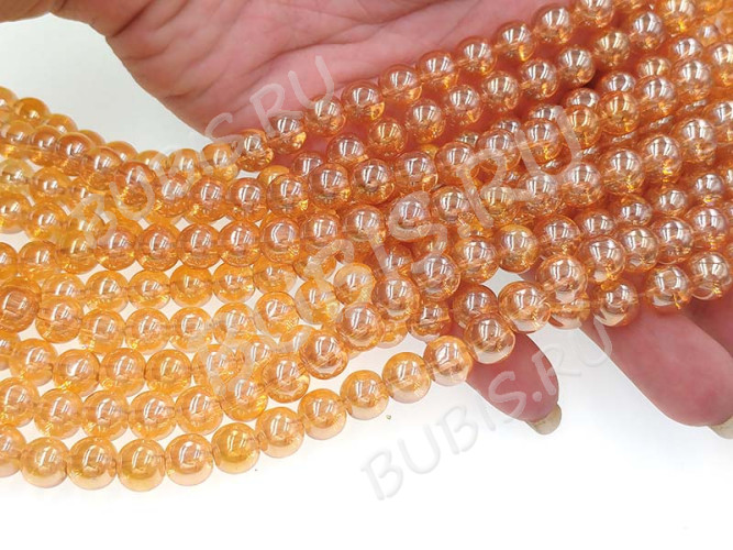 (СКИДКИ!!!) Бусина округлая Имитация Опала 8мм золотистая с глянцем прозрачная (стекло) (10шт.)