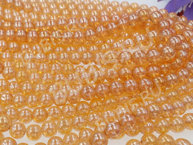 (СКИДКИ!!!) Бусина округлая Имитация Опала 8мм золотистая с глянцем прозрачная (стекло) (10шт.)