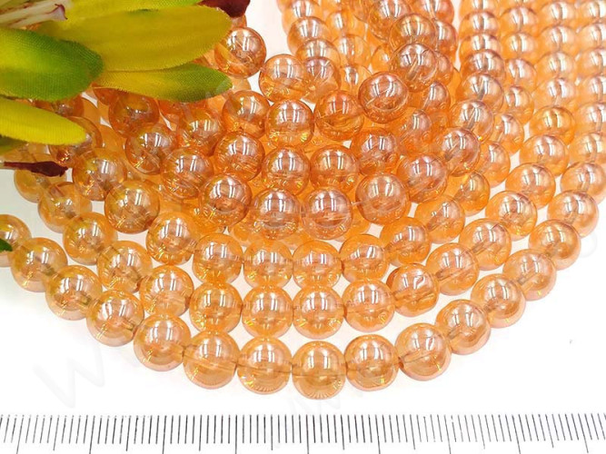 (СКИДКИ!!!) Бусина округлая Имитация Опала 8мм золотистая с глянцем прозрачная (стекло) (10шт.)