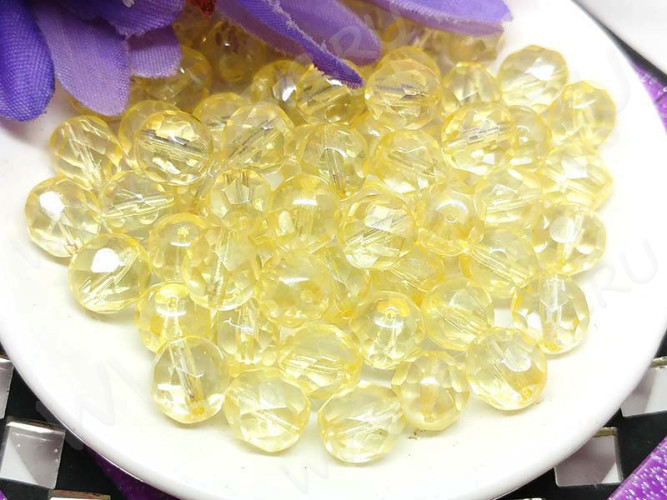 (СКИДКИ!!!) Округлая гранёная бусина 8мм бл.золотистая с прозрачным бензином прозрачная (Чешское стекло) (10шт.)