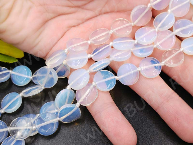 Бусина каменная Круг 36 12*12*3,5мм Лунный камень синт. (Опалит) (камни)