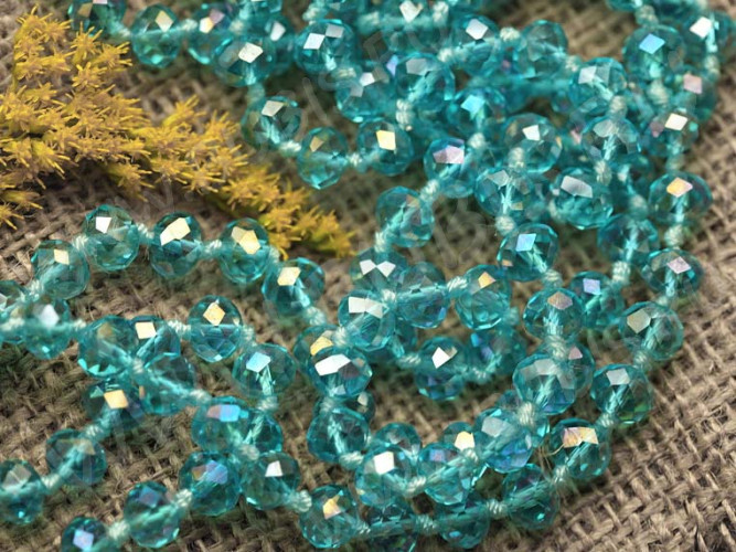 (ОПТ) Бусина Абакус гранёный 6*6*4,5мм Хрусталь голубо-бирюзовый с АВ прозрачный (имитация Сваровски) (100шт.)