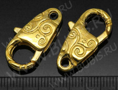 Замочек карабин №017 большой с завитками 24,5*12,5*5мм золотистый (литьё)