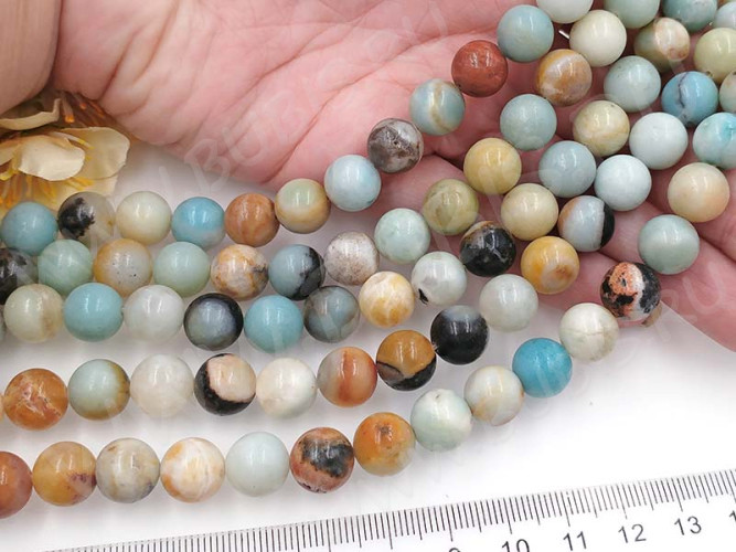 (ОПТ) Бусина округлая 10мм ГЛАДКАЯ Амазонит натуральный (камни) (НИТЬ)