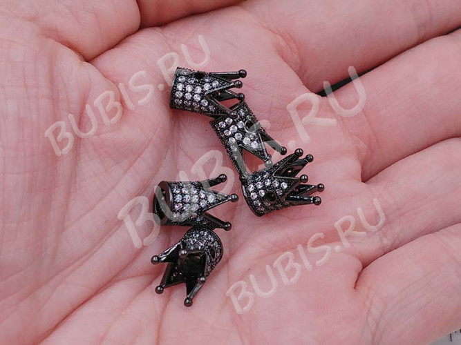 Бусина Корона 06 с инкрустацией 11,5*10*9,5мм чёрный никель и прозрачный (Milano LUX) (Brass и фианиты)