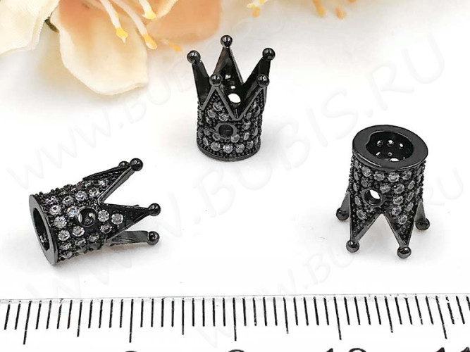 Бусина Корона 06 с инкрустацией 11,5*10*9,5мм чёрный никель и прозрачный (Milano LUX) (Brass и фианиты)
