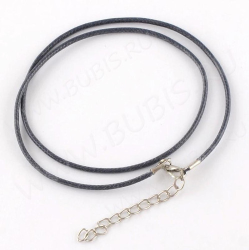 Шнур с замочком 22 вощёный полиэстеровый "корейский" круглый 2мм серый (43см)