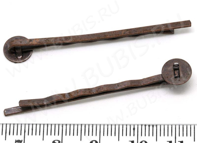 Основа (заготовка) для заколки №23 "невидимка" с платформой 8мм 50*8*4,8мм античная медь (Iron)