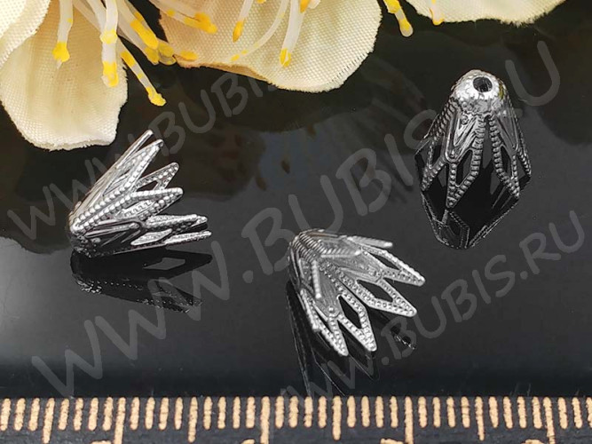 Шапочка тонкая 069 ажурная Конус 10,5*9*4мм цвет платины (LUX Китай) (Brass) (имитация скани)