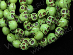 Бусина каменная Череп 02 Говлит 10*9*7,5мм зелёно-жёлтый (камни)