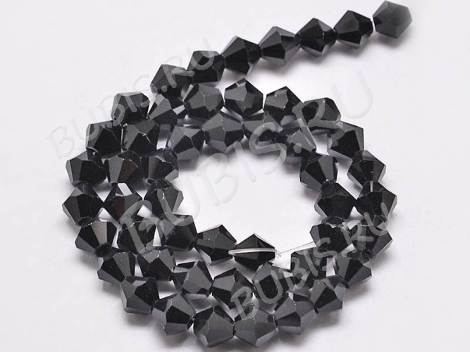 (ОПТ) Бусина кристалл Биконус гранёный 4*4мм Хрусталь чёрный непрозрачный (имитация Сваровски) (НИТЬ)