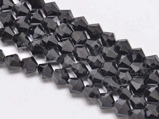 (ОПТ) Бусина кристалл Биконус гранёный 4*4мм Хрусталь чёрный непрозрачный (имитация Сваровски) (НИТЬ)