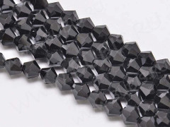 (ОПТ) Бусина кристалл Биконус гранёный 4*4мм Хрусталь чёрный непрозрачный (имитация Сваровски) (НИТЬ)