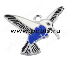 Подвеска Птичка 09 32*23*1,8мм бело-синяя (цветные подвески)