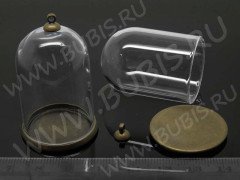 Пузырь стеклянный 08 Колба+сеттинг+шапочка с петлёй 38*25*25мм прозрачная и античная бронза (стекло и  Brass)