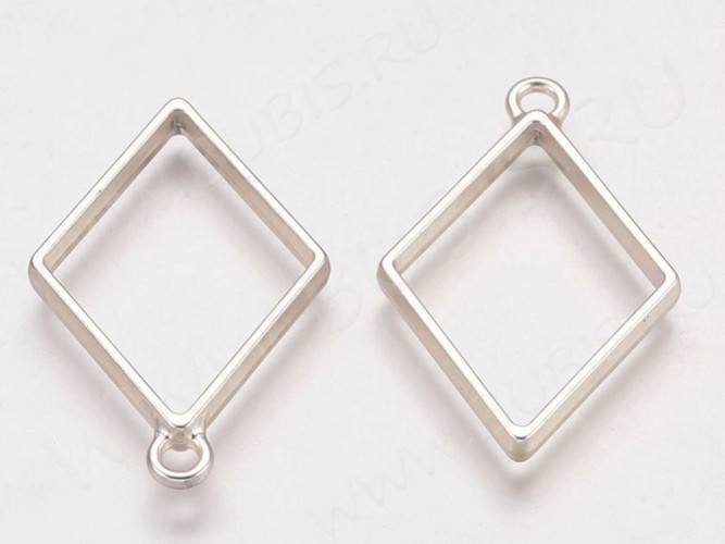Подвеска Рамка 04 Ромб 40*25,5*3,5мм матовая серебристая (литьё)