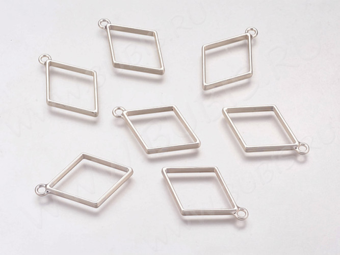 Подвеска Рамка 04 Ромб 40*25,5*3,5мм матовая серебристая (литьё)