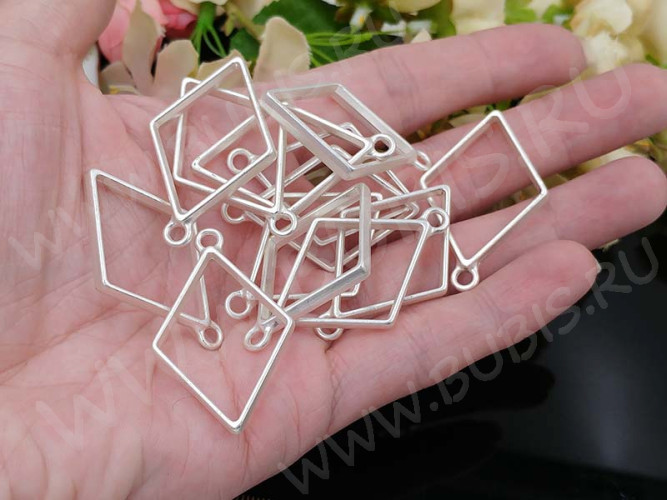 Подвеска Рамка 04 Ромб 40*25,5*3,5мм матовая серебристая (литьё)