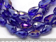 Бусина Капля гранёная 15*9,5*9,5мм синяя с АВ прозрачная (имитация Сваровски)