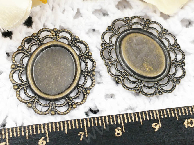 Подвеска-сеттинг Овал 60 коннектор (сеттинг 15*12мм) 26*24*1мм античная бронза (Brass)