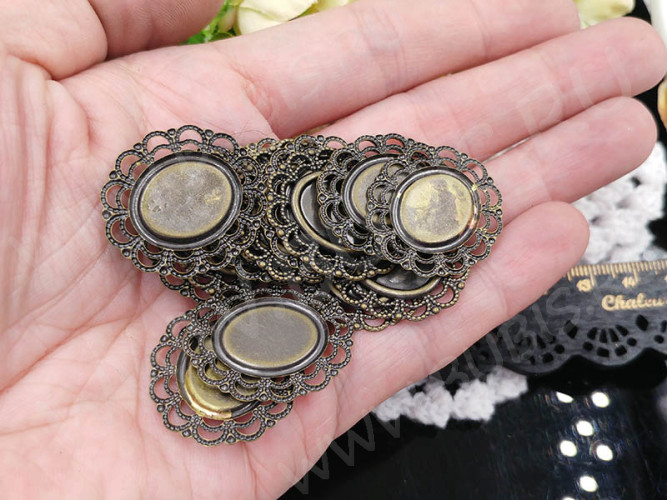 Подвеска-сеттинг Овал 60 коннектор (сеттинг 15*12мм) 26*24*1мм античная бронза (Brass)