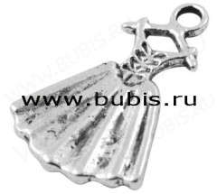 Подвеска Платье 04 двустороннее на вешалке 20*13,5*1,5мм античное серебро (литьё)