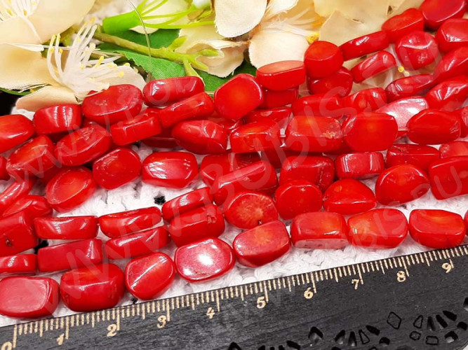 Бусина каменная Бесформенная 20 Овалы 10-12*4,5-5,5мм Коралл красный натуральный (камни) (НИТЬ)