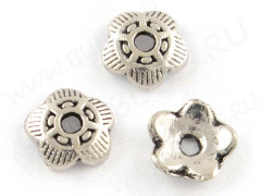 (СКИДКИ!!!) 272 Шапочка 6*6*1,5мм античное серебро (литьё) (50шт.)