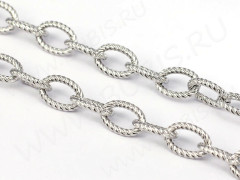 Цепочка S37 Ювелирная сталь крупная с узором 9*6,5*1,5мм цвет платины (Хирургическая сталь) (50см)