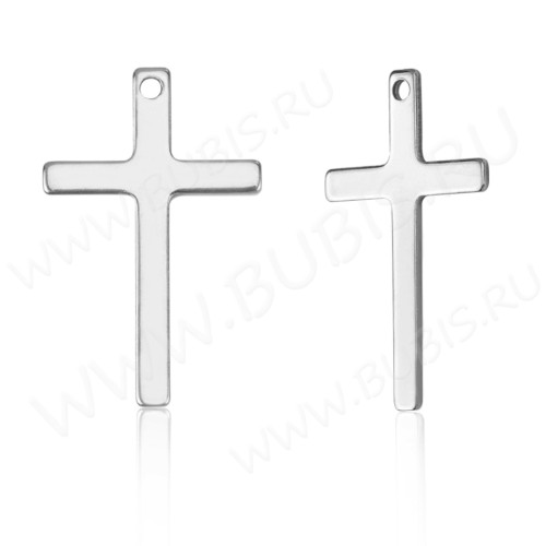 Подвеска Крестик 18 тонкий 25*16*1мм цвет платины (Хирургическая сталь)