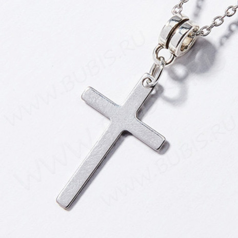 Подвеска Крестик 18 тонкий 25*16*1мм цвет платины (Хирургическая сталь)