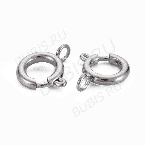 Замочек карабин №122 кольцо круглый 14*12*4мм цвет платины (Хирургическая сталь)  