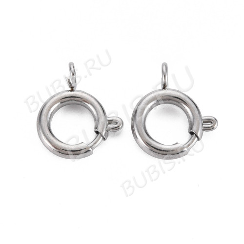 Замочек карабин №122 кольцо круглый 14*12*4мм цвет платины (Хирургическая сталь)  