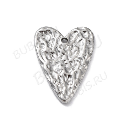 Подвеска Сердечко 76 стальное с узором 21*19мм цвет платины (Хирургическая сталь)