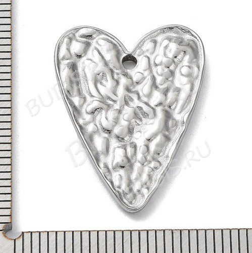 Подвеска Сердечко 76 стальное с узором 21*19мм цвет платины (Хирургическая сталь)