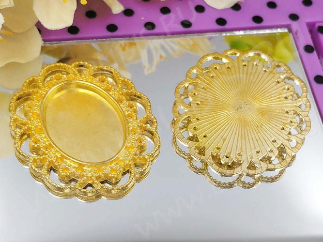 Подвеска-сеттинг Овал 08 (сеттинг 24-25*18мм) 40*35*1,9мм золотистый (литьё)