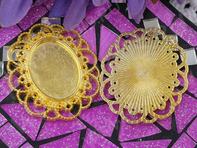 Подвеска-сеттинг Овал 08 (сеттинг 24-25*18мм) 40*35*1,9мм золотистый (литьё)