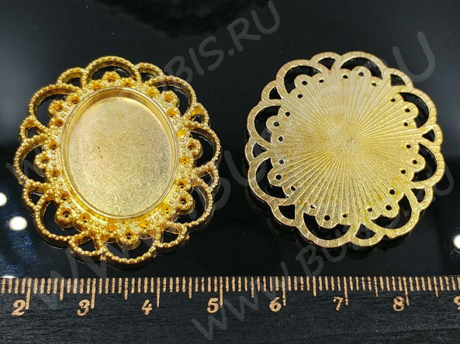 Подвеска-сеттинг Овал 08 (сеттинг 24-25*18мм) 40*35*1,9мм золотистый (литьё)